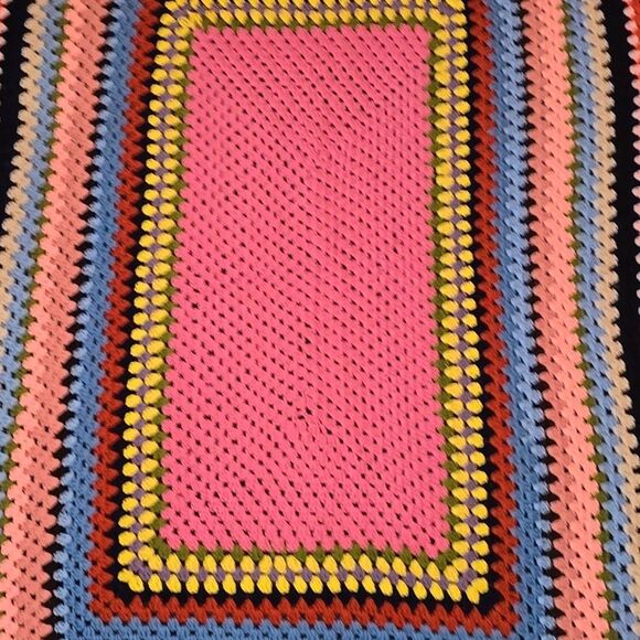 VTG Crochet Colorful Afghan Blanket 79x49in Pink Bed Throw Shell Stitch Handmade - Picture 3 of 10